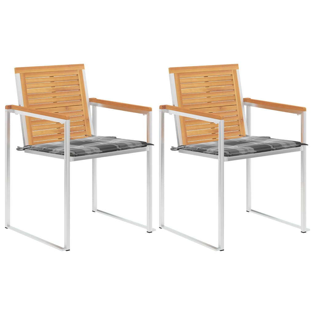 vidaXL Gartenstühle mit Kissen 2 Stk. Massivholz Teak und Stahl