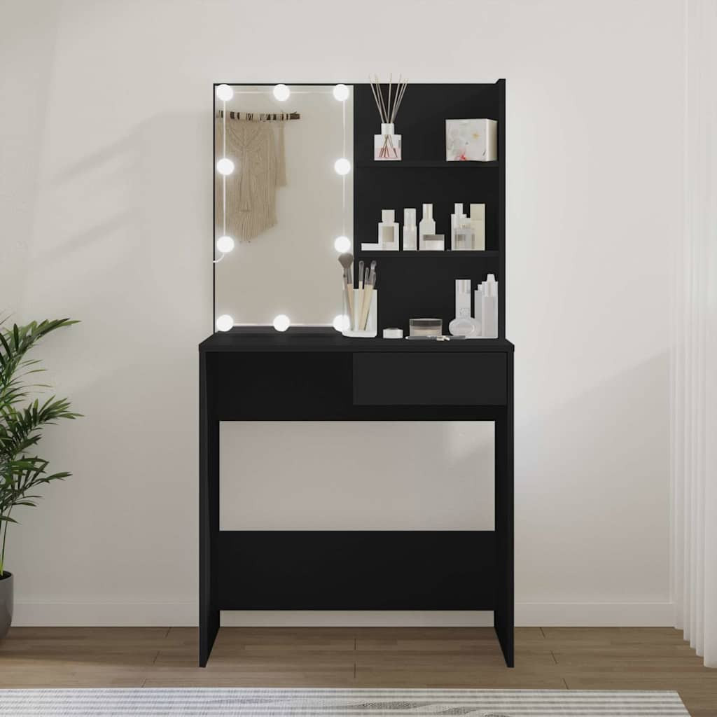 vidaXL Schminktisch mit LED-Leuchten Schwarz 74,5x40x141 cm