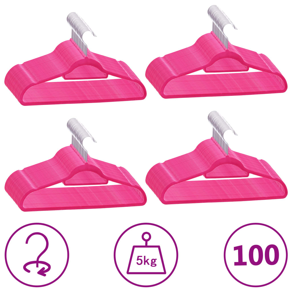 vidaXL 100 Stk. Kleiderbügel-Set Anti-Rutsch Rosa Samt
