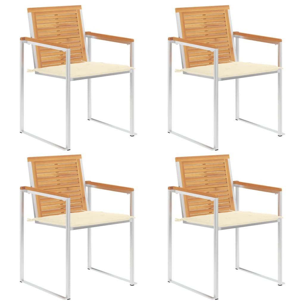 vidaXL 4 Stk. Gartenstühle mit Kissen Massivholz Teak