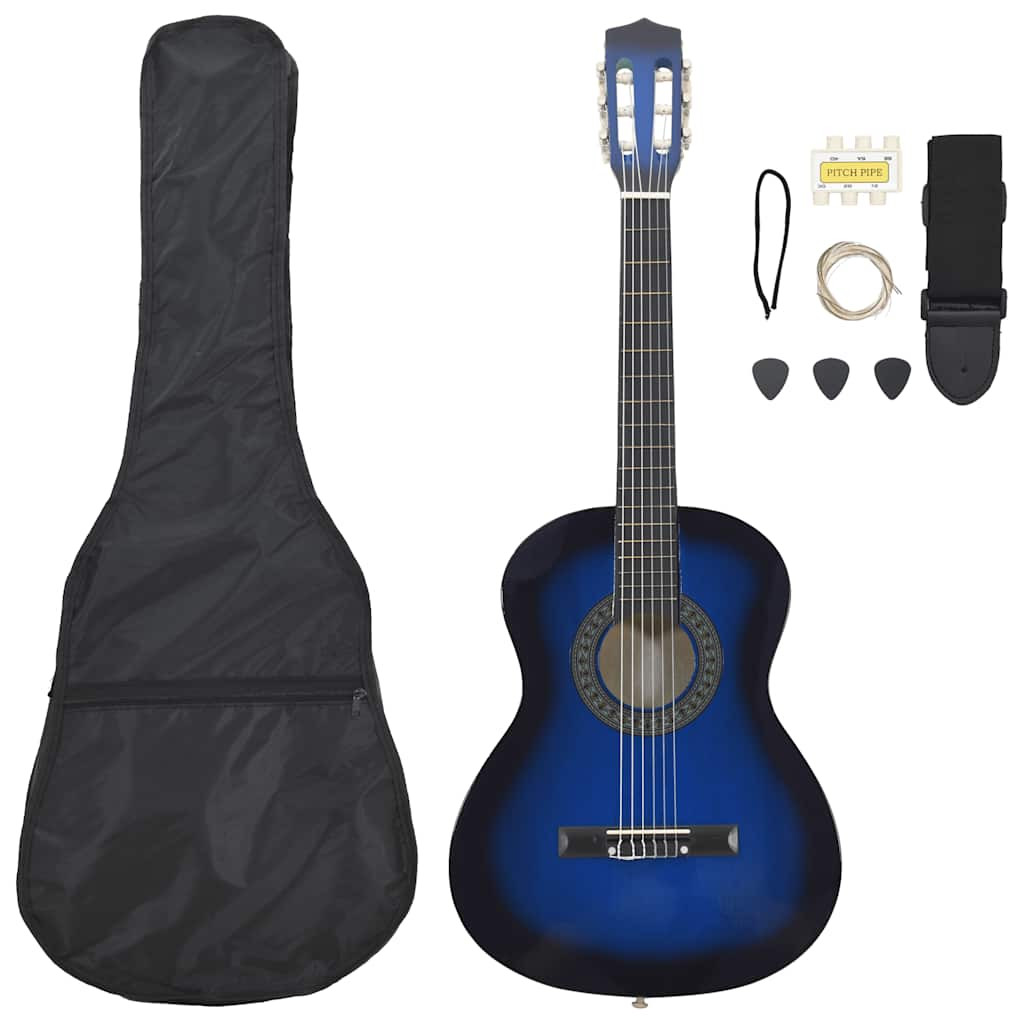 vidaXL 8-tlg. Klassikgitarren-Set für Anfänger Blau 3/4 36"