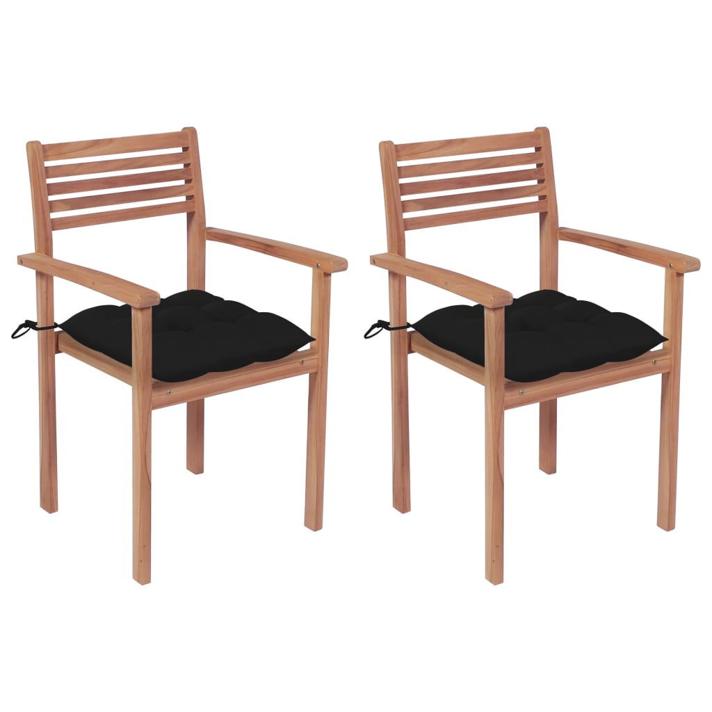 vidaXL Gartenstühle 2 Stk. mit Schwarzen Kissen Massivholz Teak