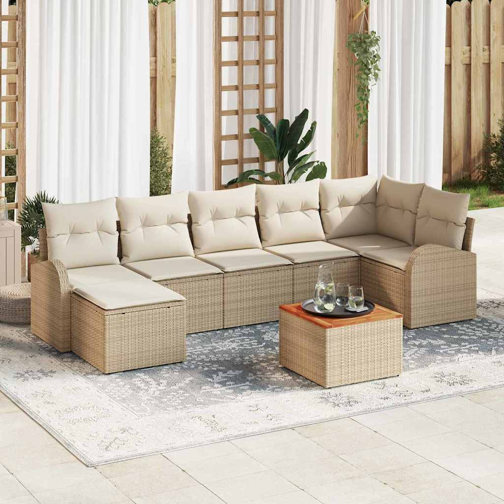 vidaXL Gartensofa-set mit Speicher 8 pcs Beige und Creme Poly-Rattan