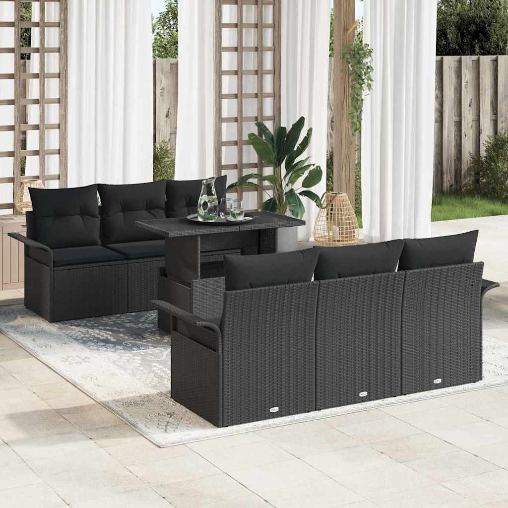 vidaXL Gartensofa-set mit Kissen 7 pcs Schwarz Poly Rattan