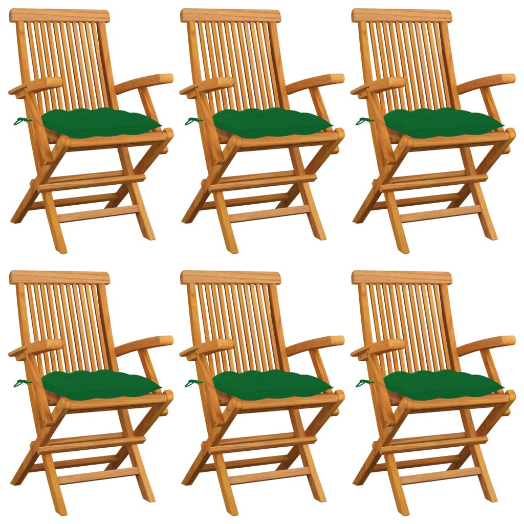 vidaXL Gartenstühle mit Grünen Kissen 6 Stk. Massivholz Teak