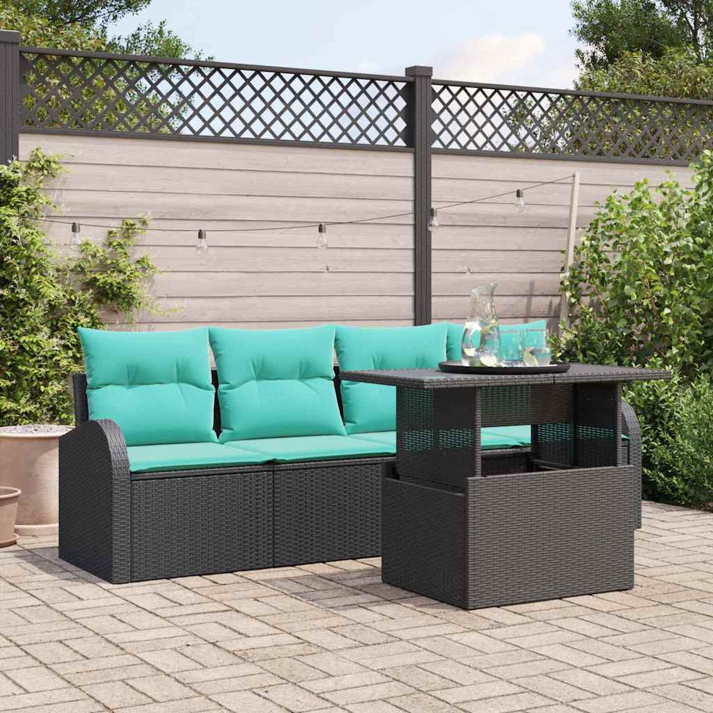 vidaXL Gartensofa-set mit Kissen mit Kissen 5 pcs Schwarz Poly Rattan