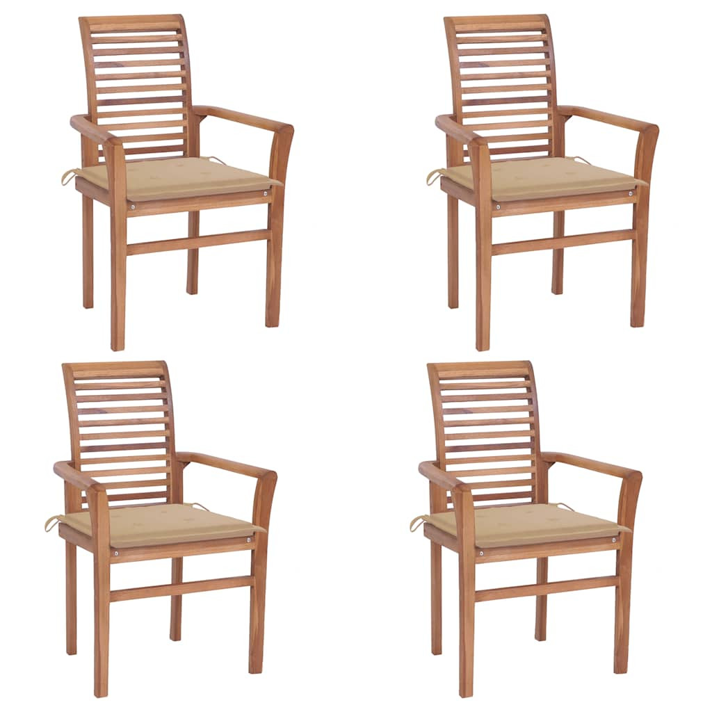 vidaXL Essstühle 4 Stk. mit Beige Kissen Massivholz Teak