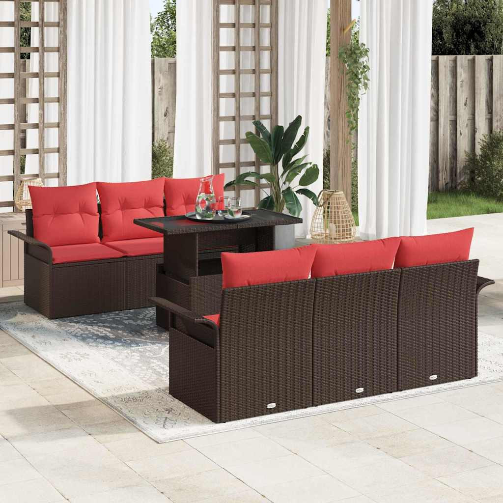 vidaXL Gartensofa-set mit Kissen mit Speicher 7 pcs Braun Poly Rattan