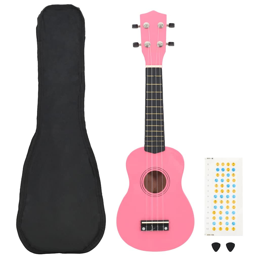 vidaXL Sopran-Ukulele-Set mit Tasche für Kinder Rosa 21"