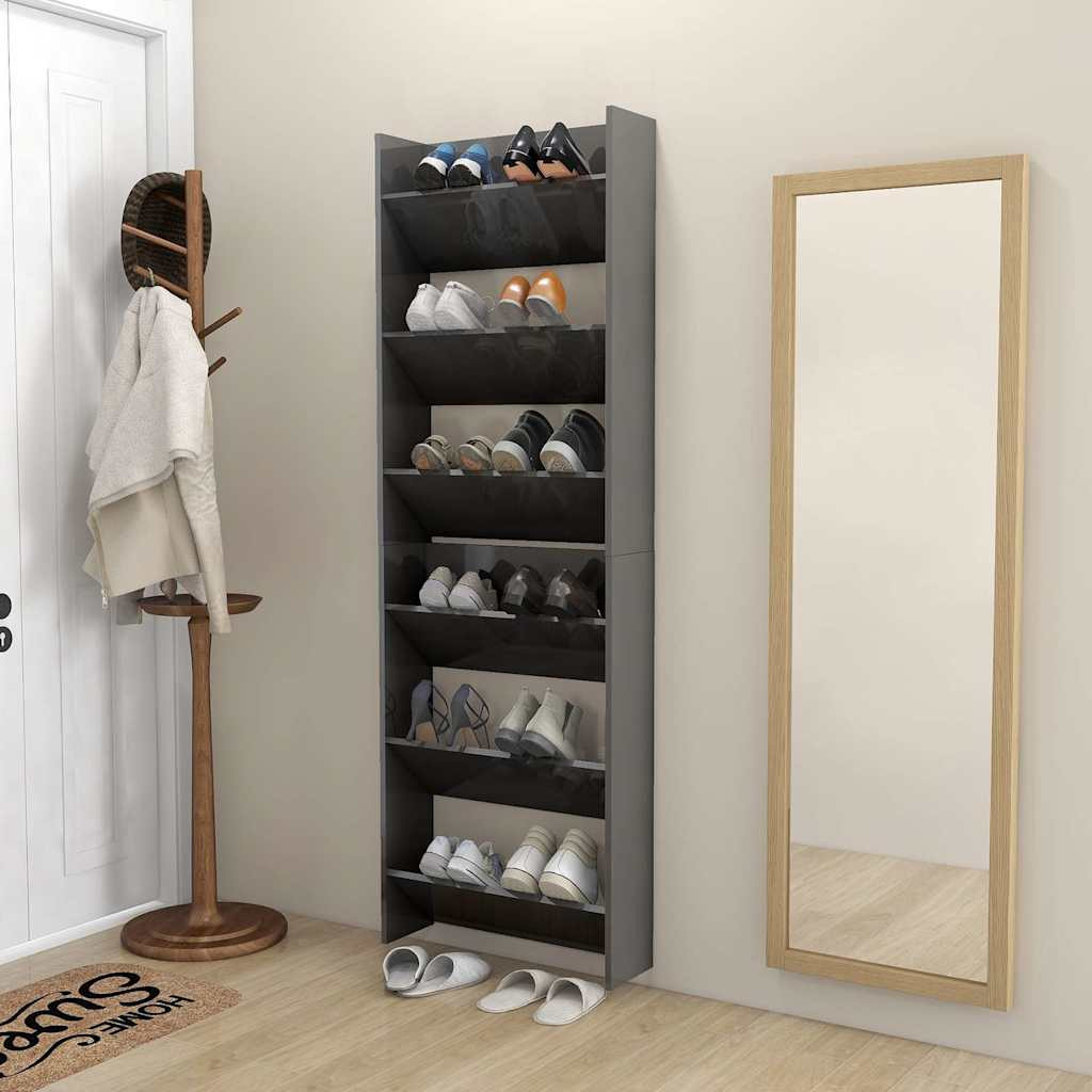 vidaXL Wand-Schuhschränke 2 Stk. Hochglanz-Grau 60x18x90 cm