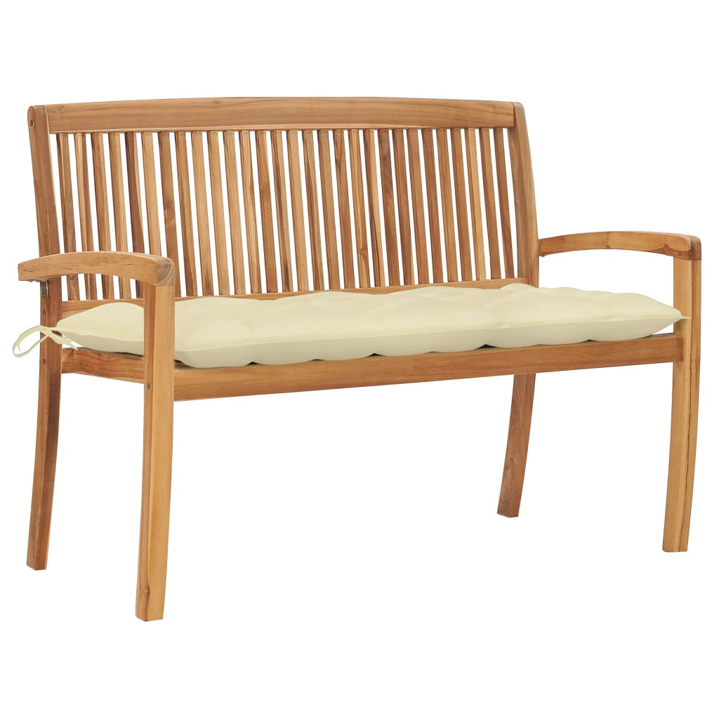 vidaXL Stapelbare Gartenbank mit Auflage 128,5 cm Massivholz Teak