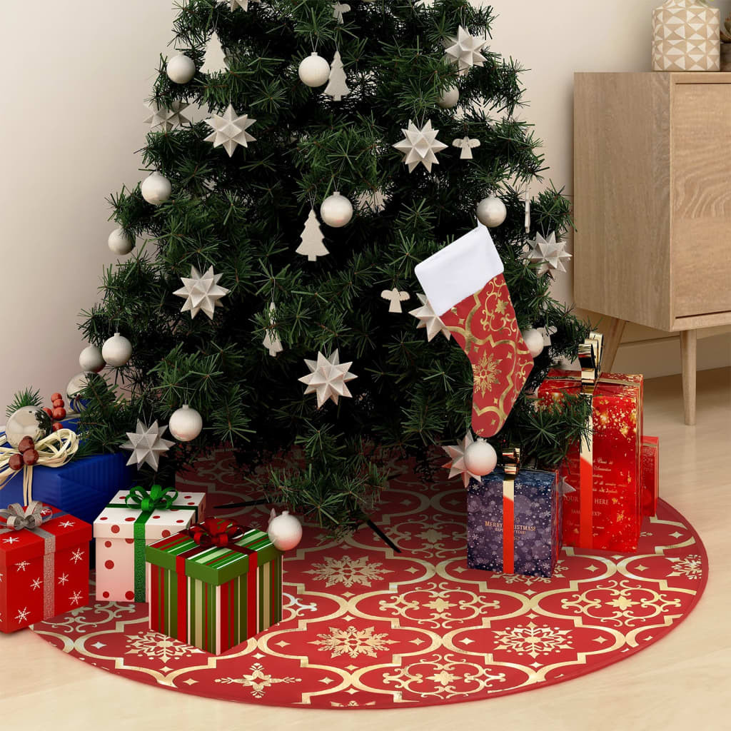 vidaXL Luxus-Weihnachtsbaumrock mit Socke Rot 122 cm Stoff