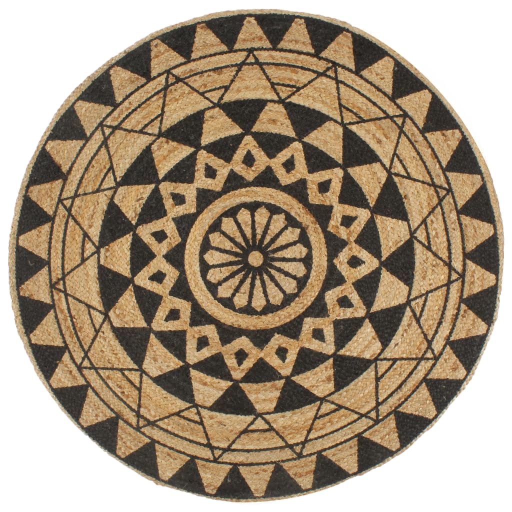 vidaXL Teppich Handgefertigt Jute Schwarzer Druck 90 cm