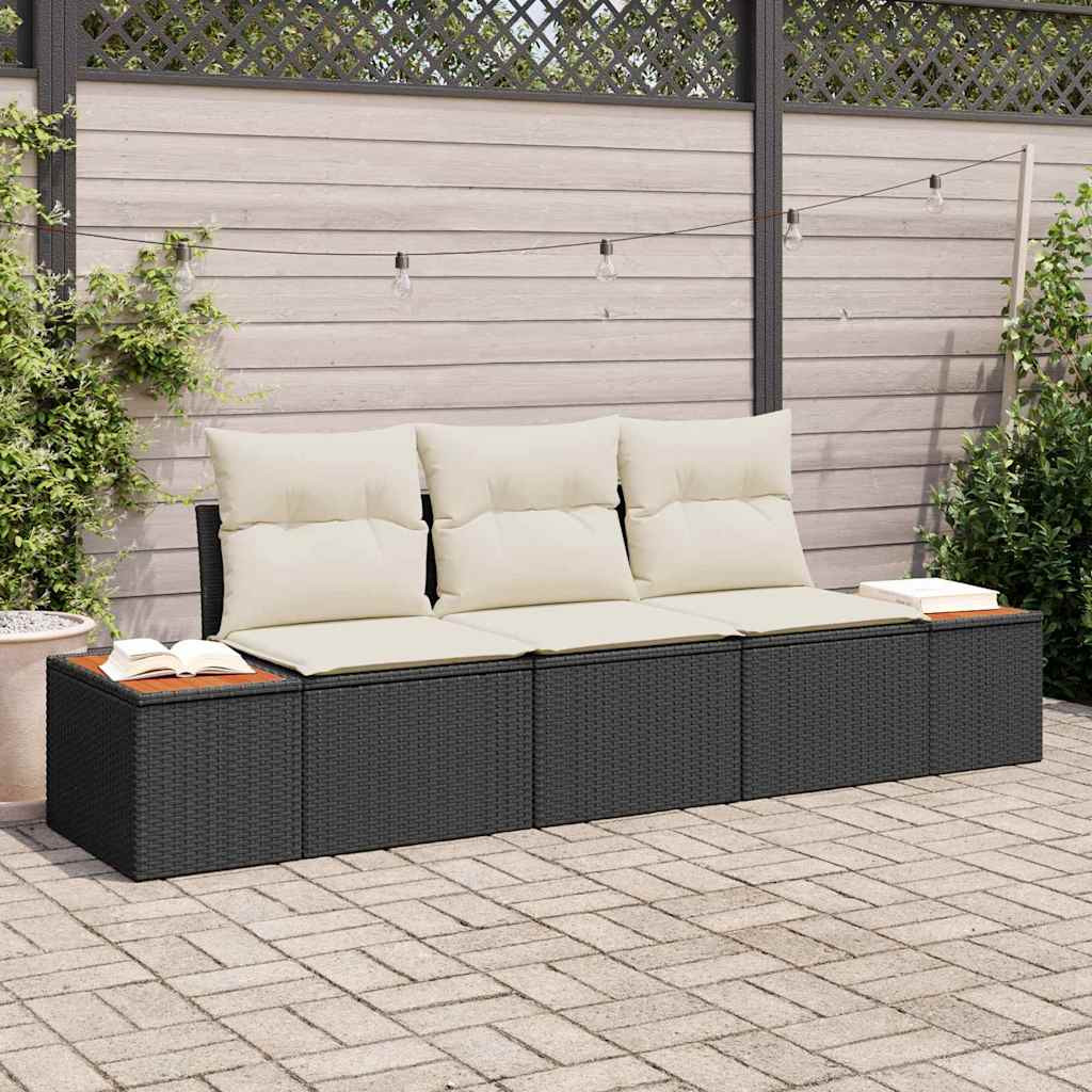 vidaXL Garten-Sofa-Set 3 pcs Schwarz und Creme Poly Rattan