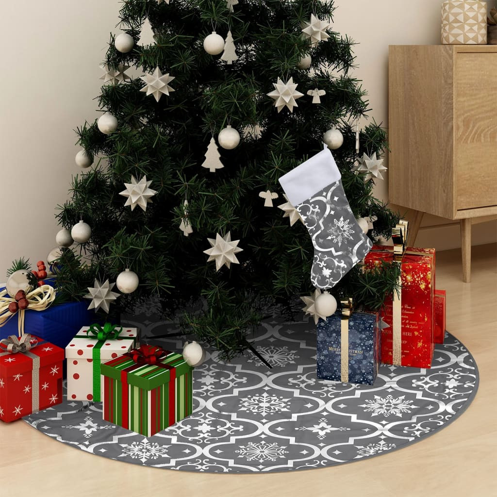 vidaXL Luxus-Weihnachtsbaumdecke mit Socke Grau 90 cm Stoff