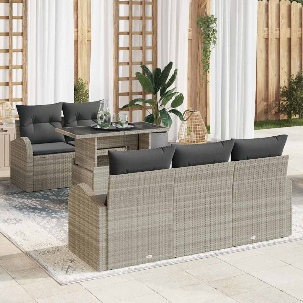 vidaXL Gartensofa-set mit Kissen mit Kissen 6 pcs Hellgrau Poly Rattan