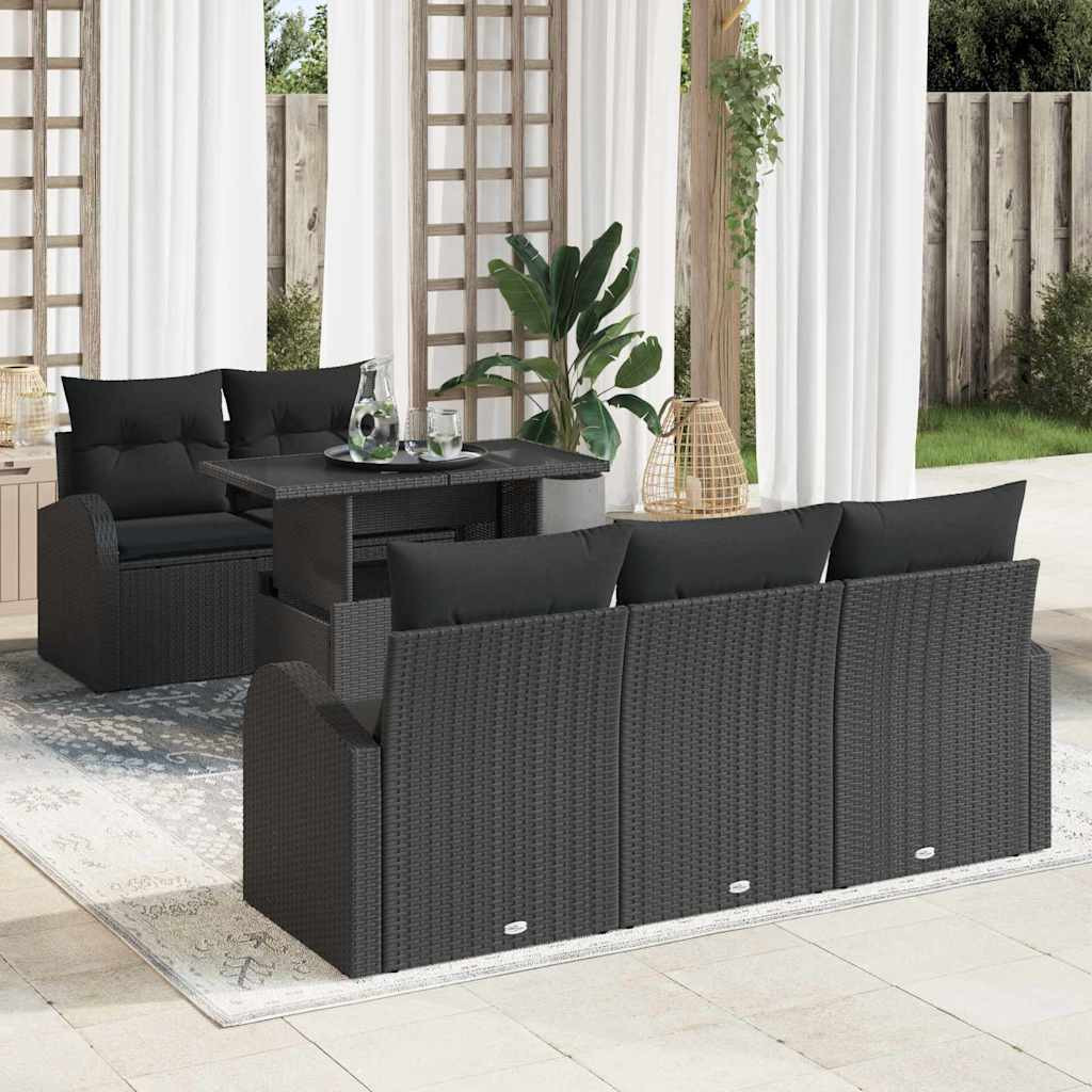 vidaXL Gartensofa-set mit Kissen mit Kissen 6 pcs Schwarz Poly Rattan