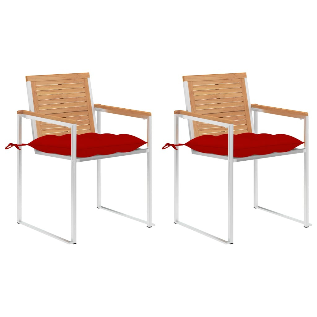 vidaXL Gartenstühle mit Kissen 2 Stk. Massivholz Teak und Stahl