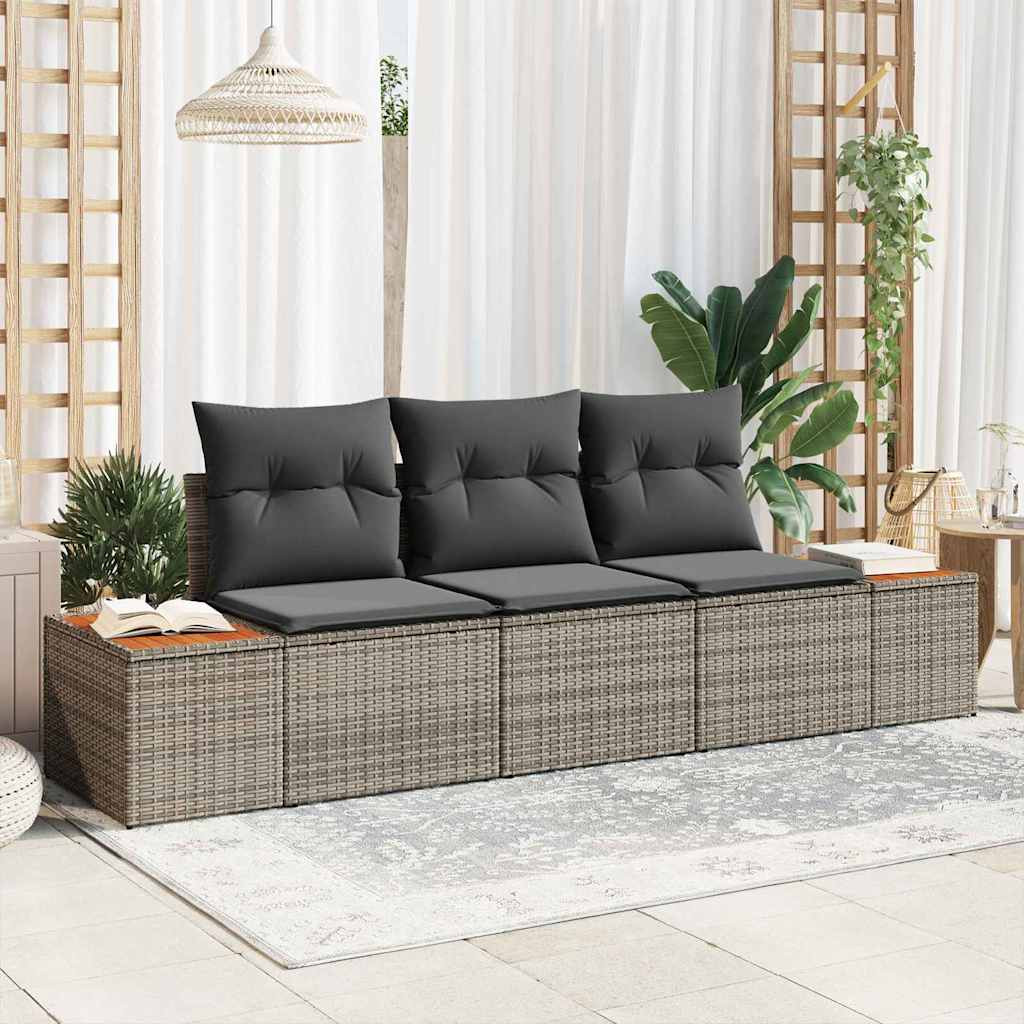 vidaXL Garten-Sofa-Set mit Speicher 3 pcs Grau Poly Rattan