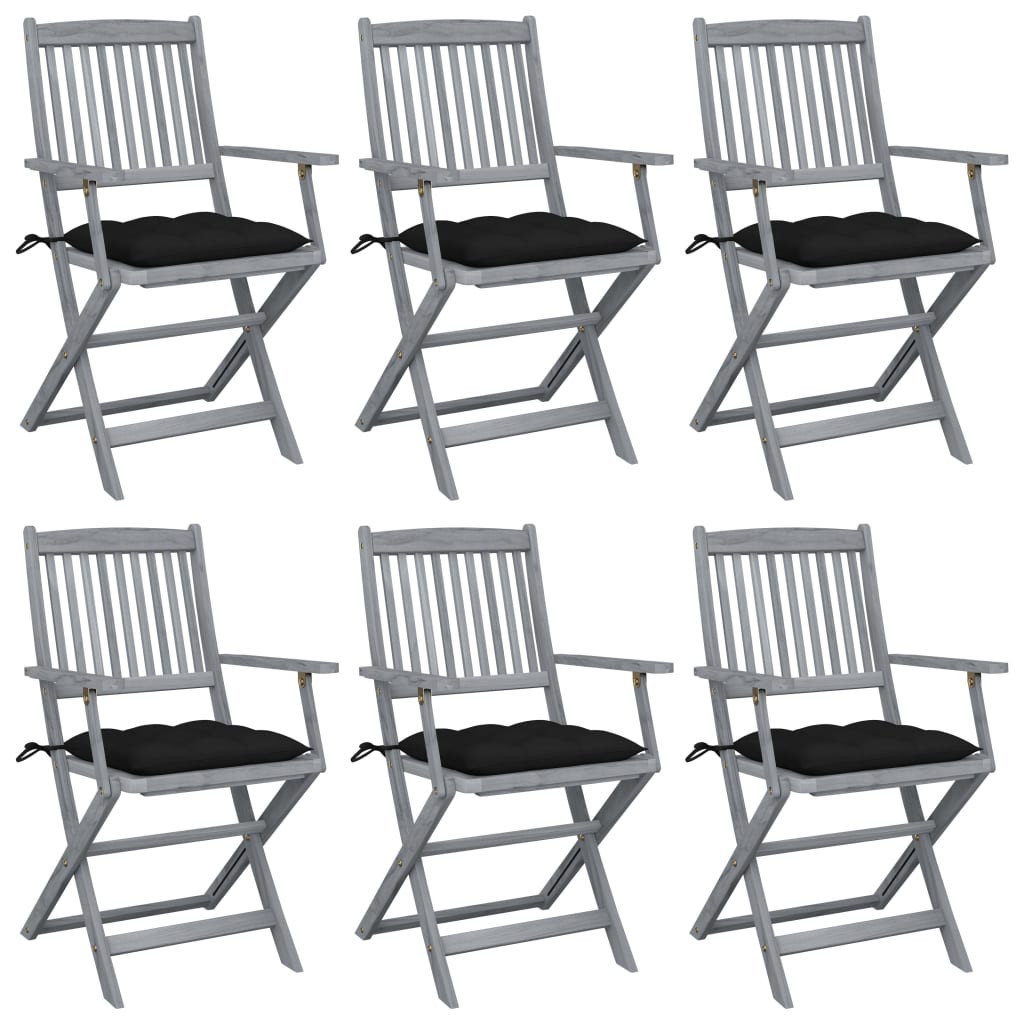 vidaXL Klappbare Gartenstühle 6 Stk. mit Kissen Massivholz Akazie