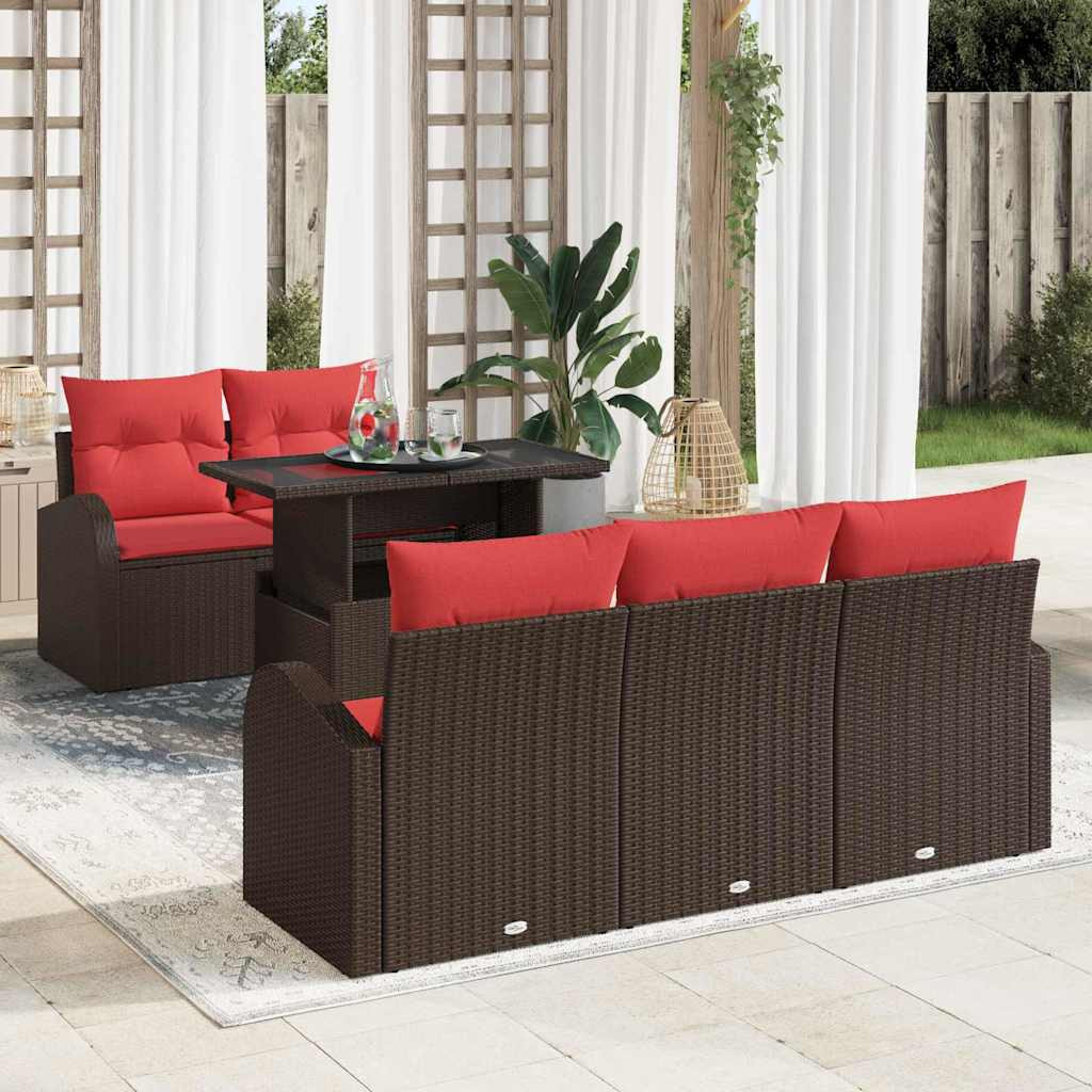 vidaXL Gartensofa-set mit Kissen mit Speicher 6 pcs Braun Poly Rattan