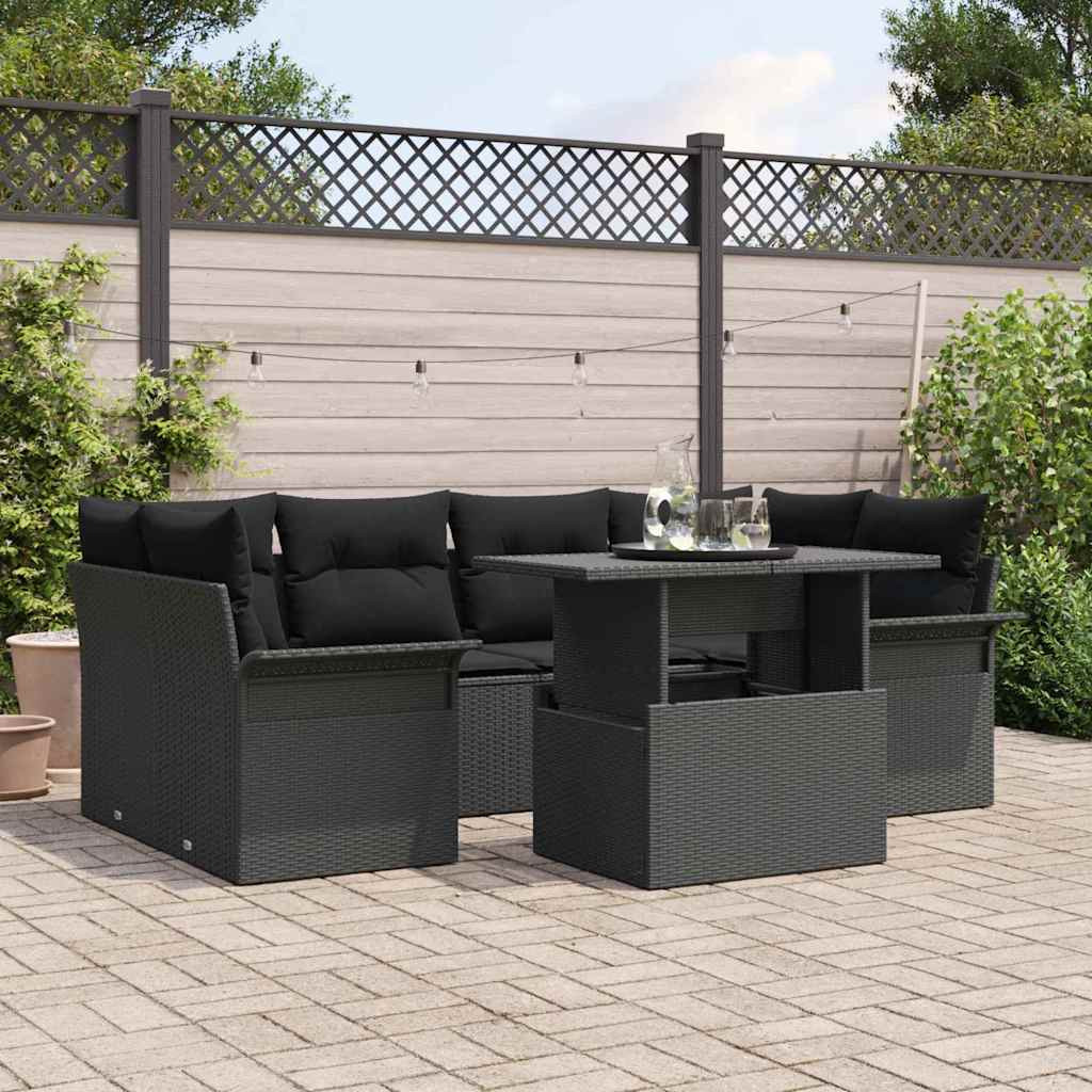 vidaXL Gartensofa-set mit Kissen 7 pcs Schwarz Poly Rattan