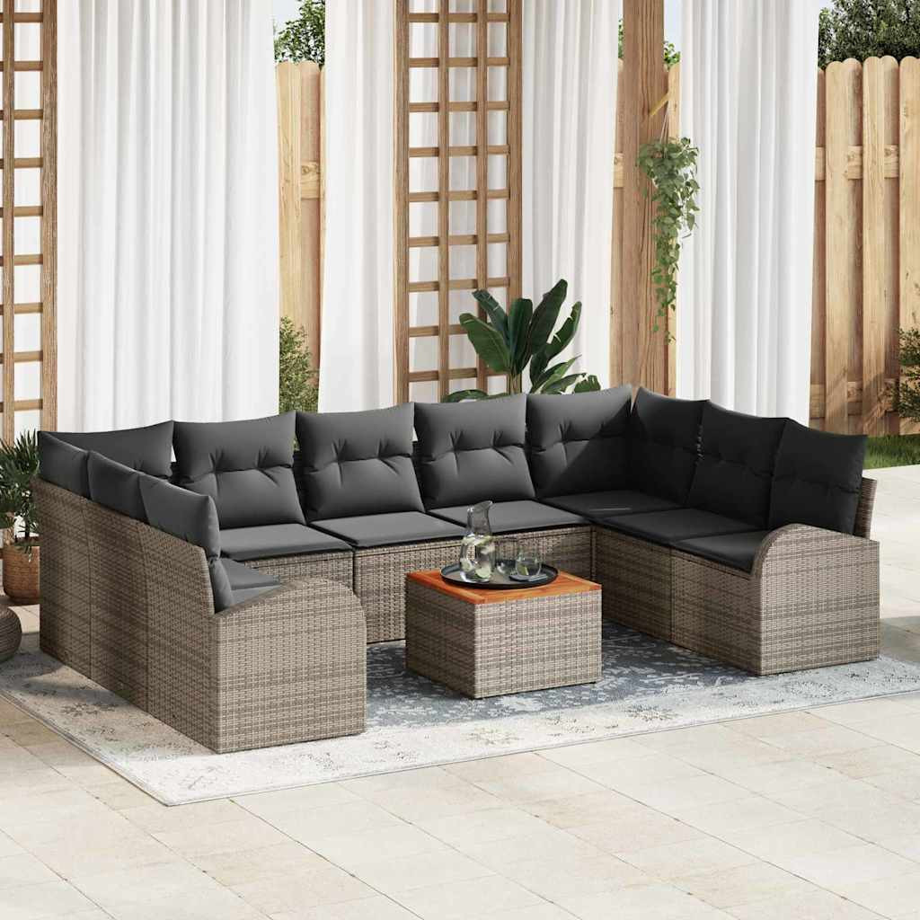 vidaXL Gartensofa-set mit Speicher 10 pcs Grau Poly-Rattan