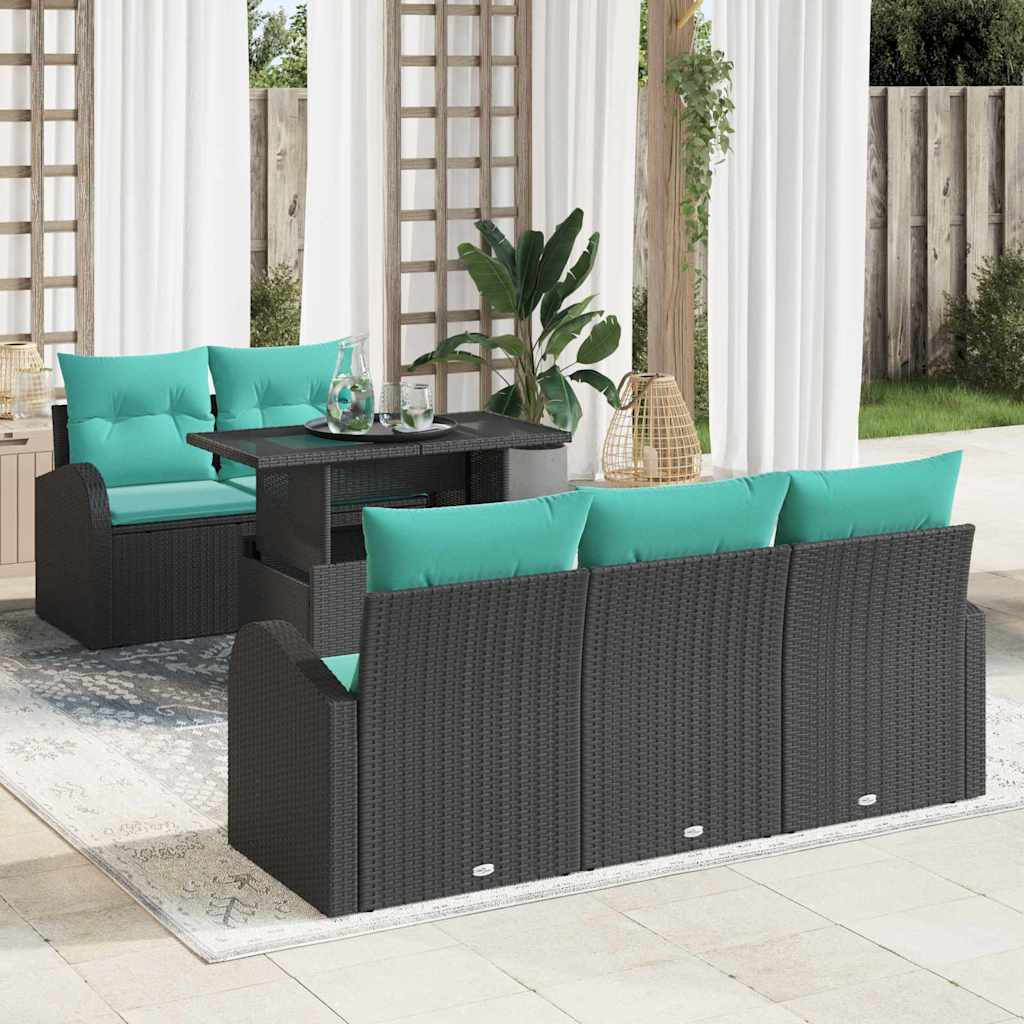 vidaXL Gartensofa-set mit Kissen mit Kissen 6 pcs Schwarz Poly Rattan