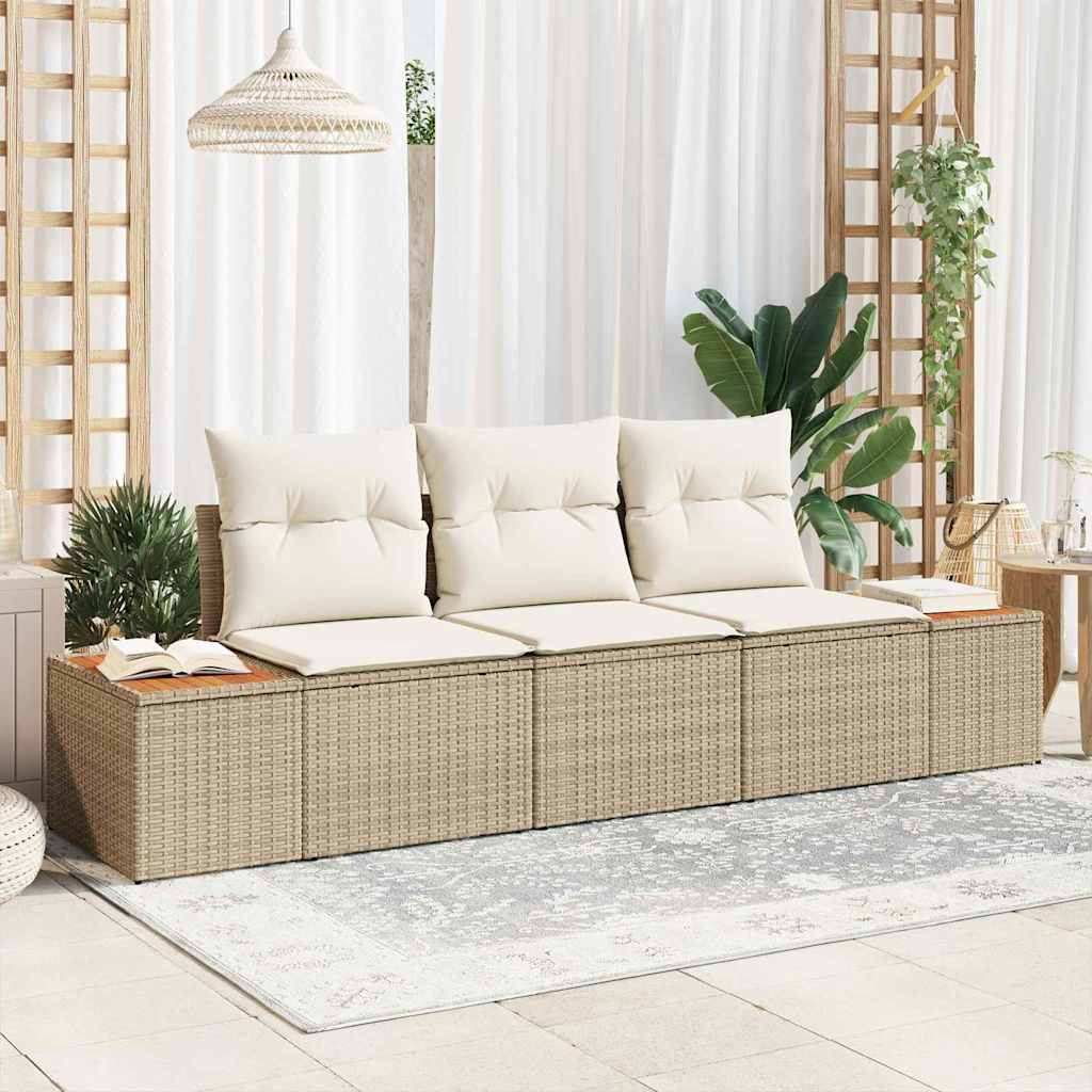 vidaXL Garten-Sofa-Set mit Speicher 3 pcs Beige und Creme Poly Rattan