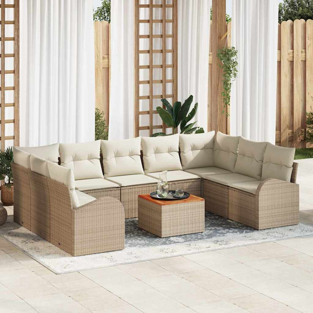 vidaXL Gartensofa-set mit Speicher 10 pcs Beige und Creme Poly-Rattan