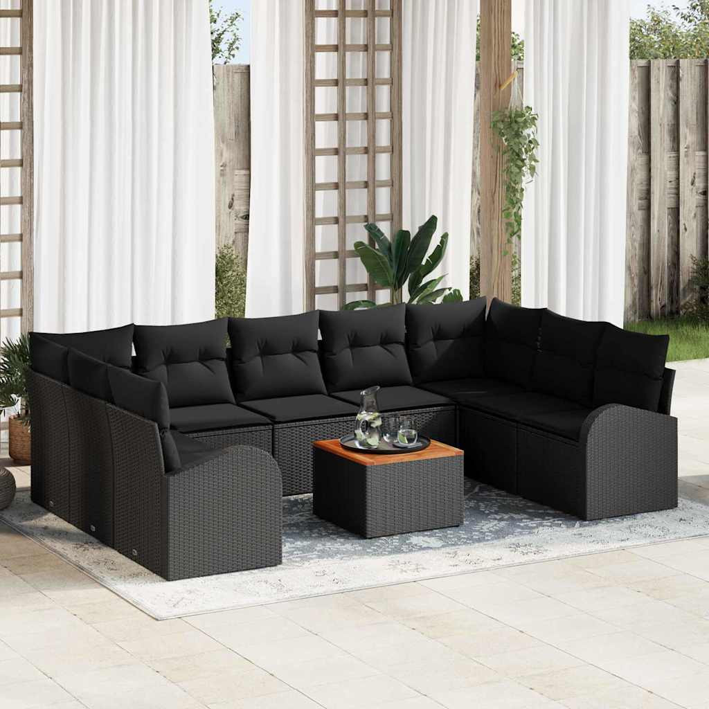 vidaXL Gartensofa-set mit Speicher 10 pcs Schwarz Poly-Rattan