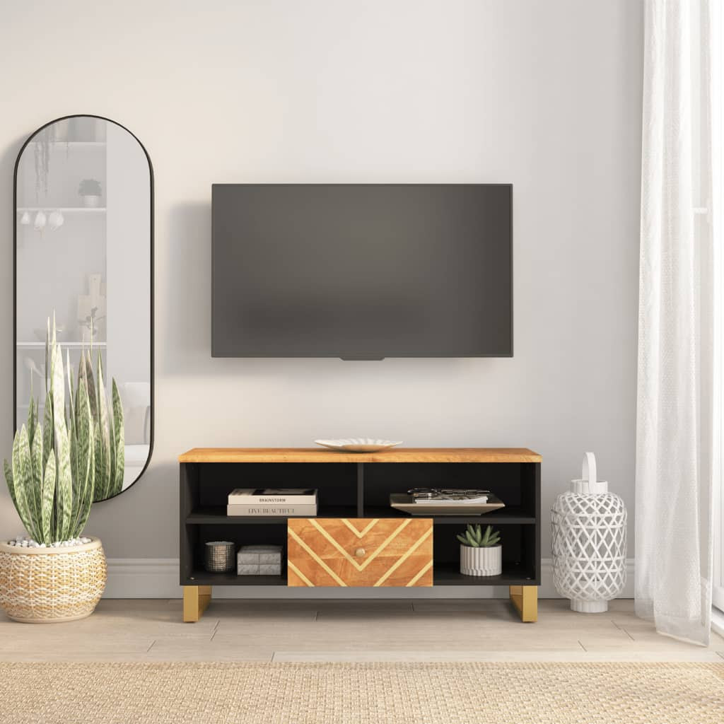 vidaXL TV-Schrank Braun und Schwarz 100x33,5x46 cm Massivholz Mango