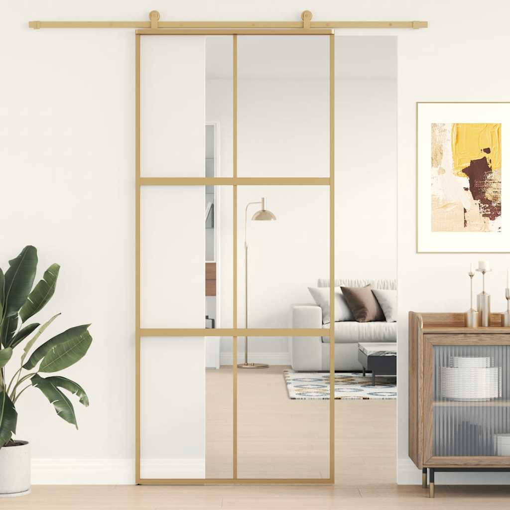 vidaXL Schiebetür Golden 90x205 cm ESG-Klarglas und Aluminium
