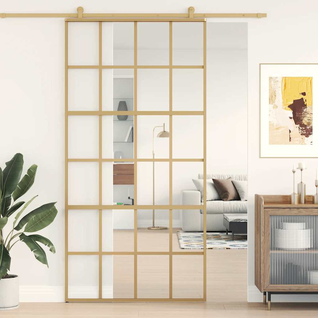 vidaXL Schiebetür Golden 102,5x205 cm ESG-Klarglas und Aluminium