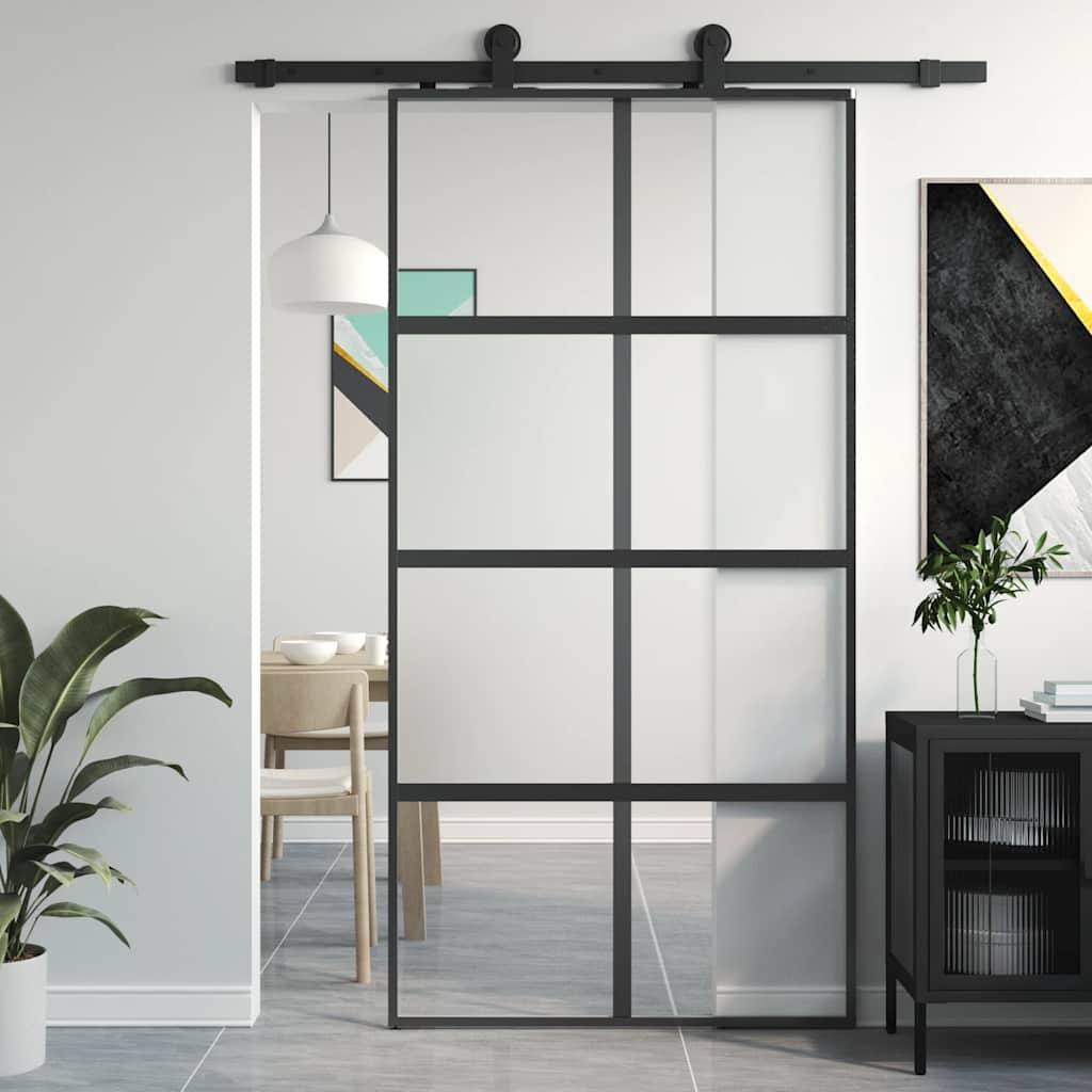 vidaXL Schiebetür Schwarz 102,5x205 cm Hartglas und Aluminium