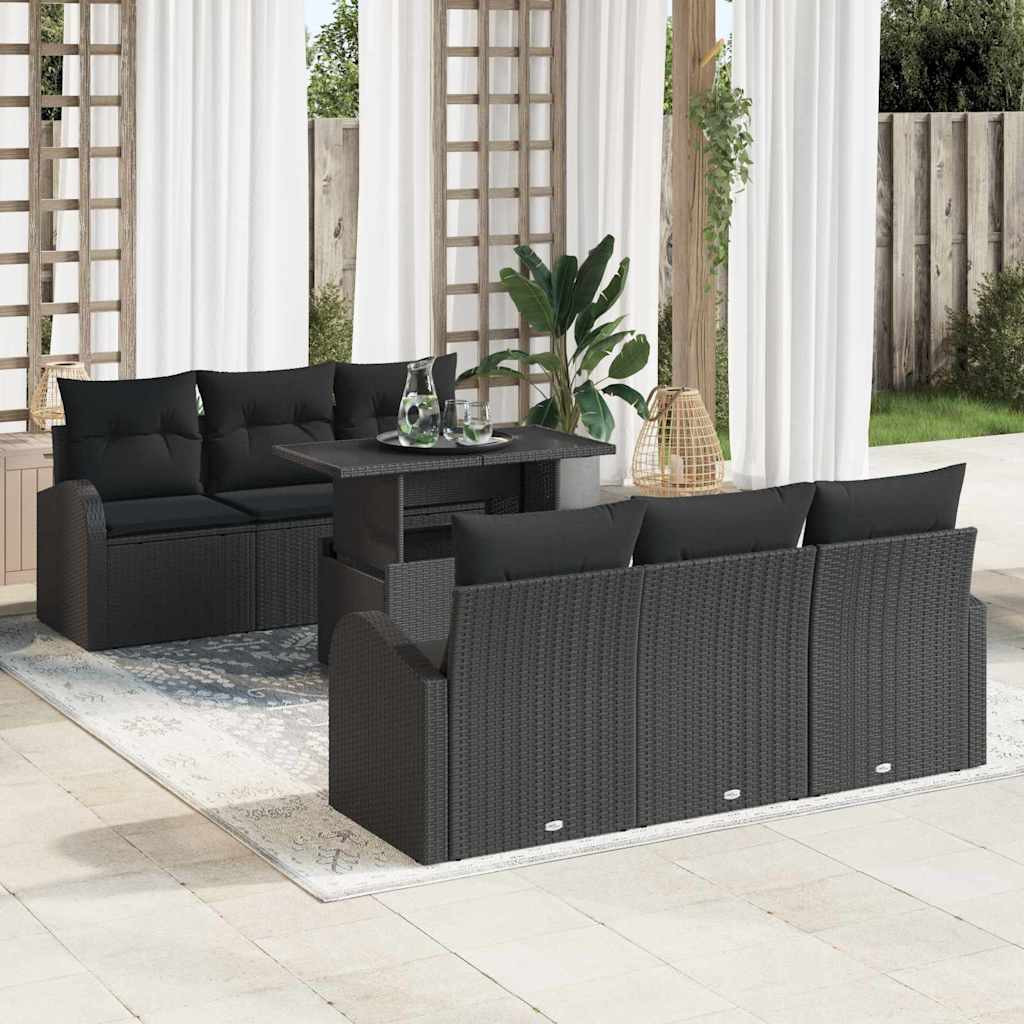 vidaXL Gartensofa-set mit Kissen mit Kissen 7 pcs Schwarz Poly Rattan