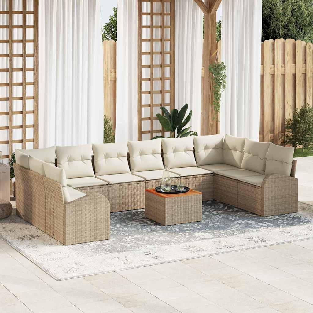 vidaXL Gartensofa-set mit Speicher 11 pcs Beige und Creme Poly-Rattan