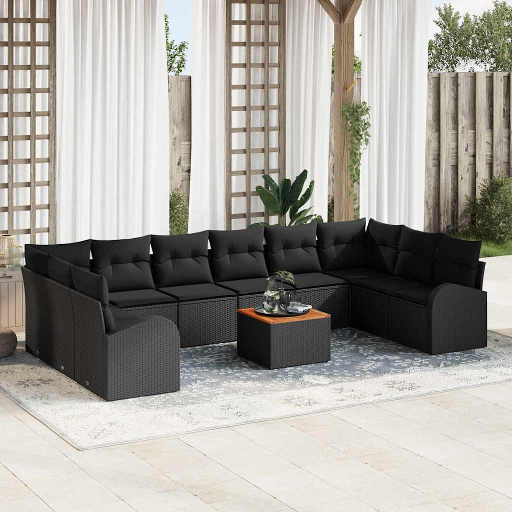 vidaXL Gartensofa-set mit Speicher 11 pcs Schwarz Poly-Rattan