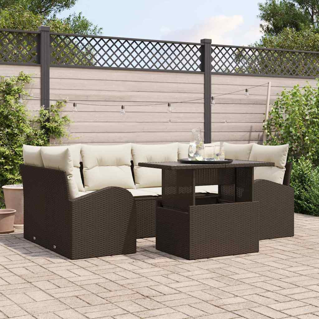 vidaXL Garten-Sofa-Set mit Kissen mit Speicher 7 pcs Braun Poly Rattan