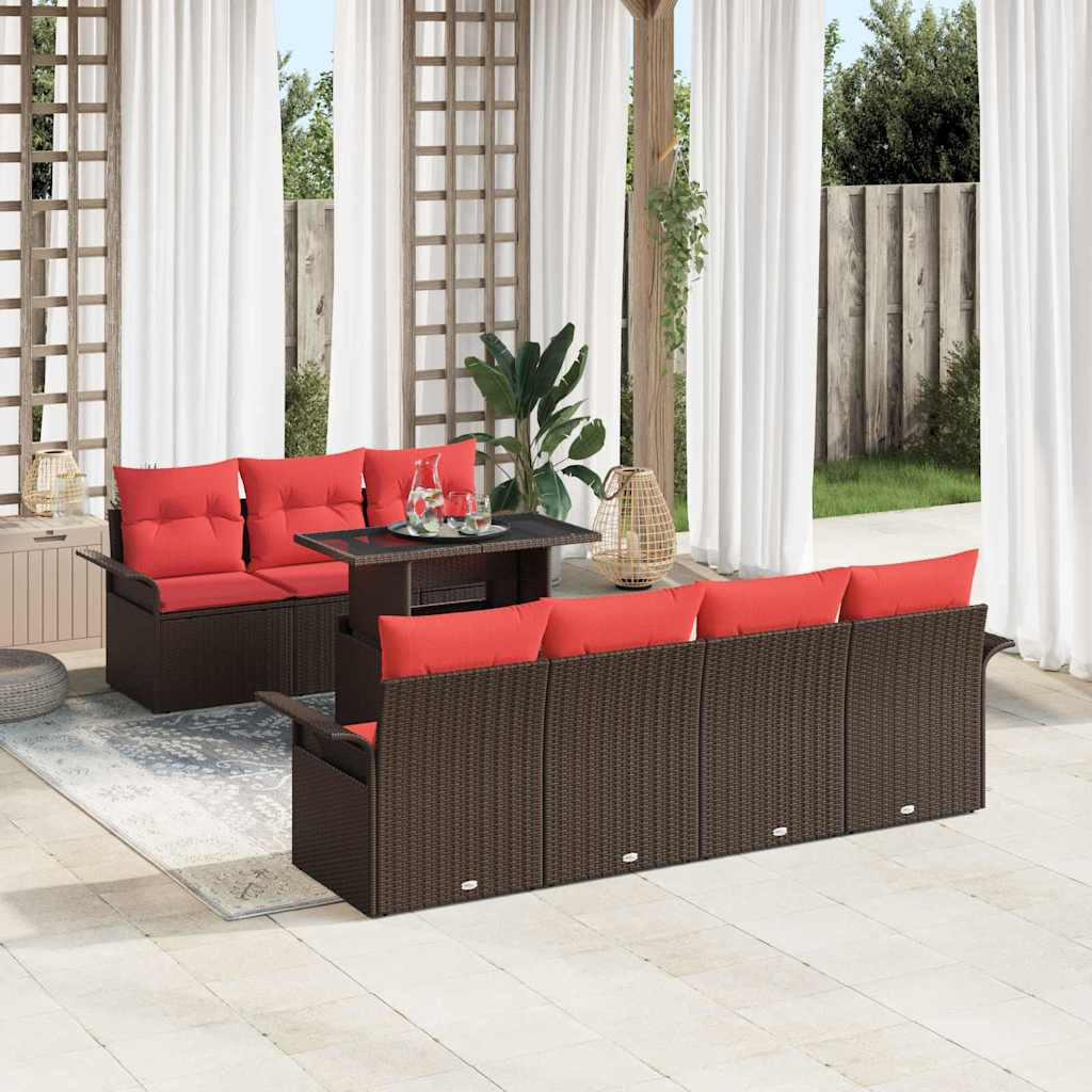 vidaXL Gartensofa-set mit Kissen mit Speicher 8 pcs Braun Poly Rattan
