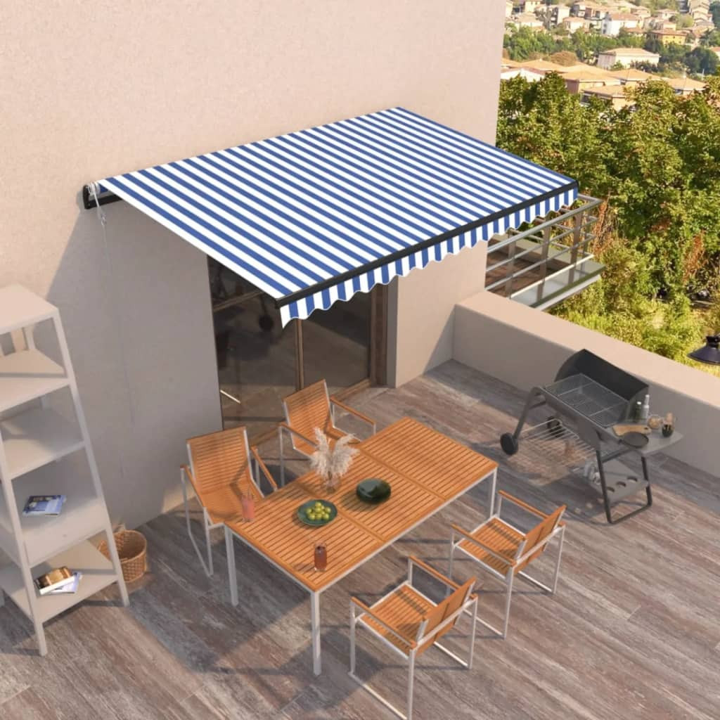 vidaXL Markise Automatisch Einziehbar 400x350 cm Blau und Weiß