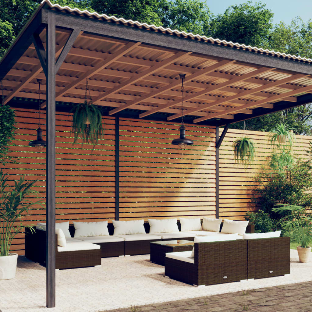 vidaXL 10-tlg. Garten-Lounge-Set mit Kissen Braun Poly Rattan