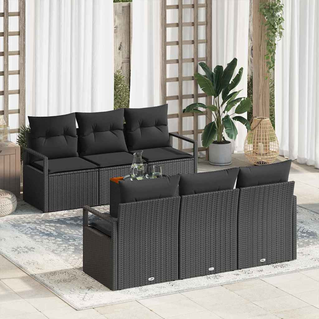 vidaXL Gartensofa-set mit Speicher 7 pcs Schwarz Poly-Rattan