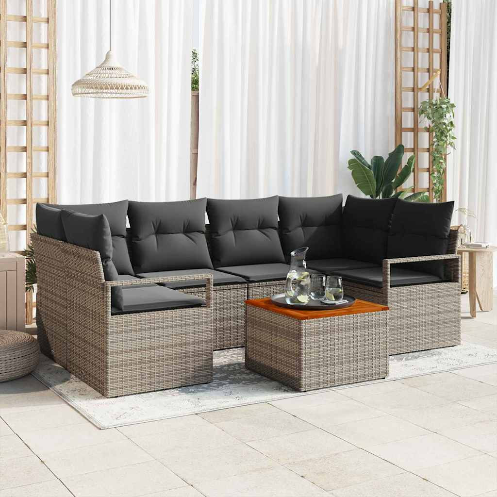 vidaXL Gartensofa-set mit Speicher 7 pcs Grau Poly-Rattan