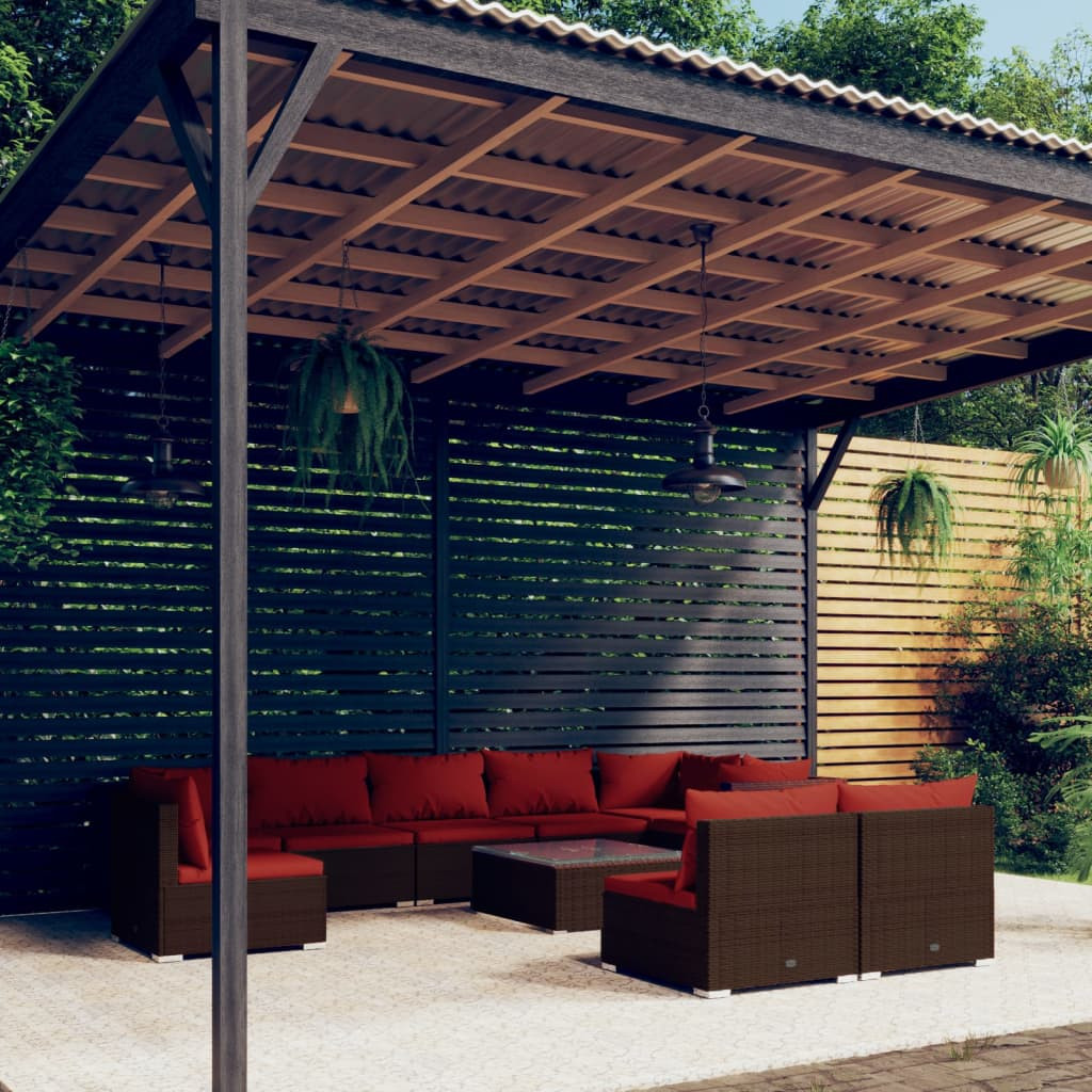 vidaXL 10-tlg. Garten-Lounge-Set mit Kissen Poly Rattan Braun