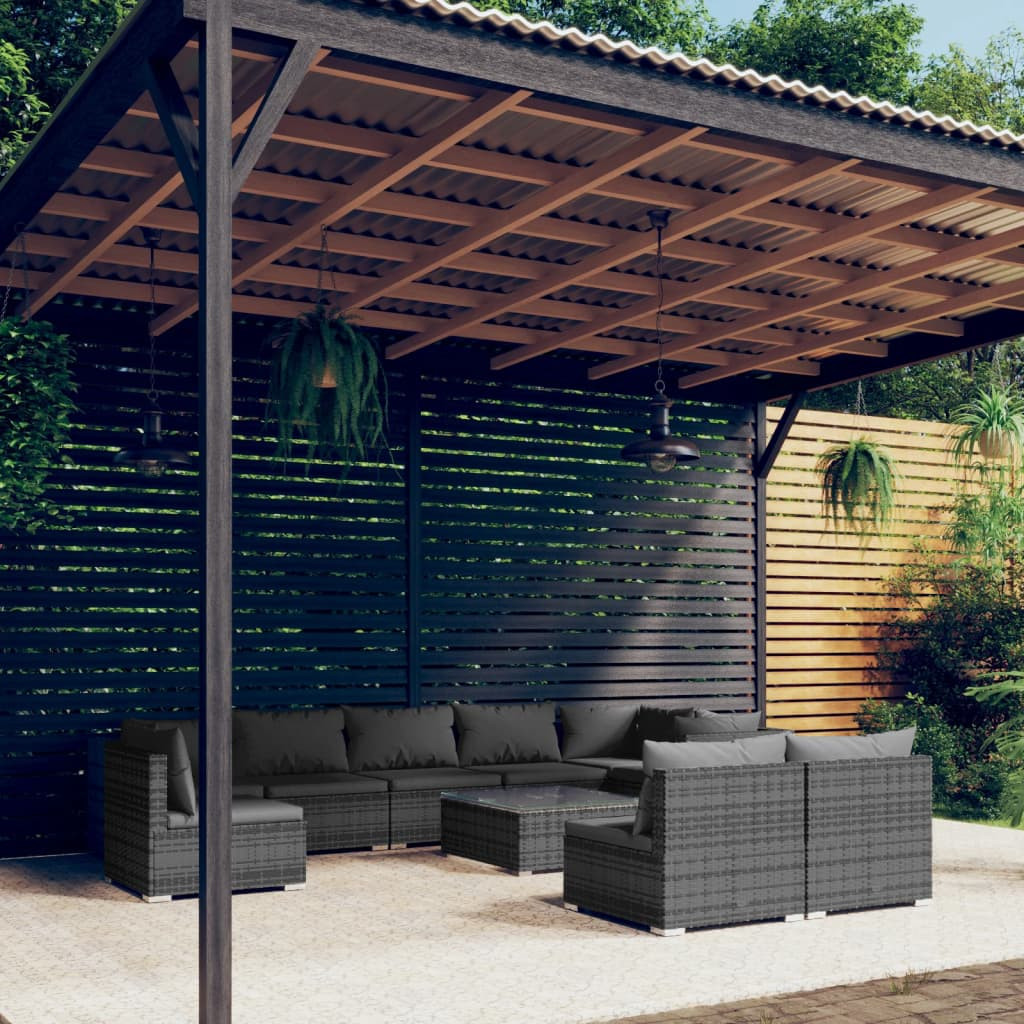 vidaXL 10-tlg. Garten-Lounge-Set mit Kissen Poly Rattan Grau