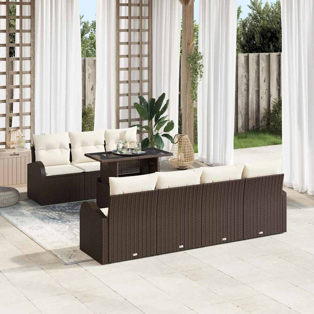 vidaXL Gartensofa-set mit Kissen mit Speicher 8 pcs Braun Poly Rattan