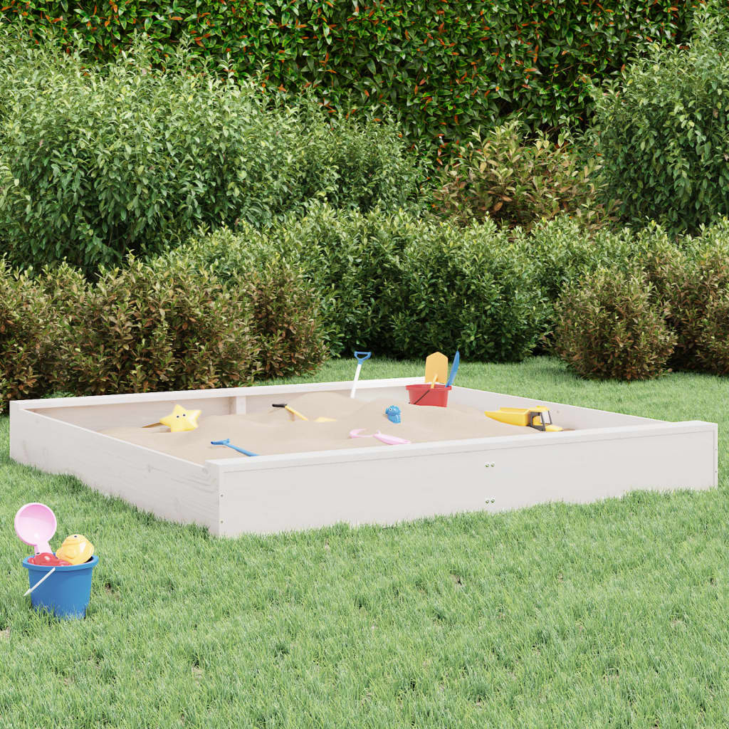 vidaXL Sandkasten mit Sitzen Weiß Quadratisch Massivholz Kiefer