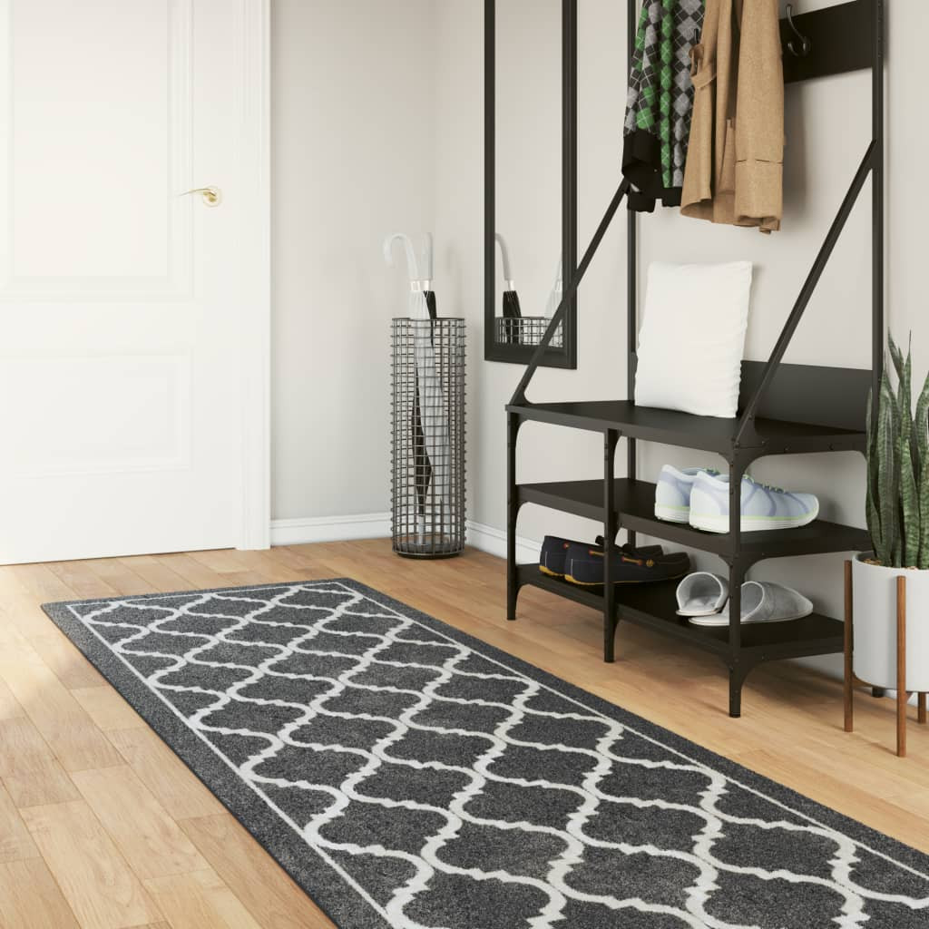 vidaXL Teppich Waschbar Schwarz und Weiß 80x300 cm