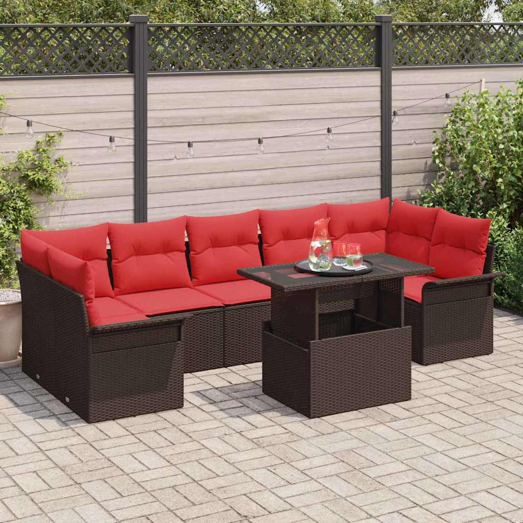 vidaXL Gartensofa-set mit Kissen mit Speicher 8 pcs Braun Poly Rattan
